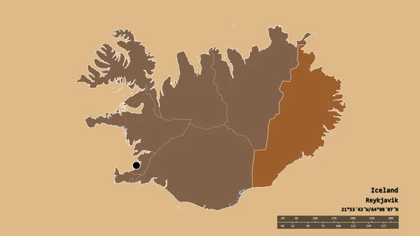 Forma Desnaturalizada Islandia Con Capital División Regional Principal Zona Separada — Foto de Stock