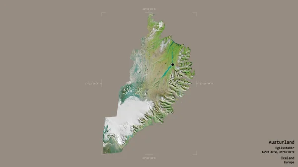 Obszar Austurland Region Islandii Odizolowany Solidnym Tle Georeferencyjnym Polu Granicznym — Zdjęcie stockowe