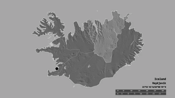 Die Ungesättigte Form Islands Mit Seiner Hauptstadt Der Wichtigsten Regionalen — Stockfoto
