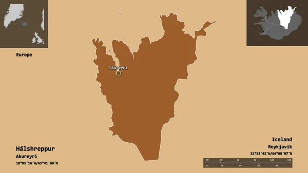 冰岛地区Halshreppur的形状及其首都 距离刻度 预览和标签 图形纹理的组成 3D渲染 — 图库照片