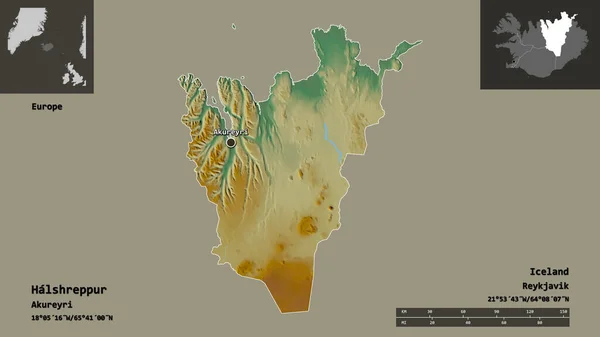 Tvar Halshreppuru Islandského Regionu Jeho Hlavního Města Měřítko Vzdálenosti Náhledy — Stock fotografie