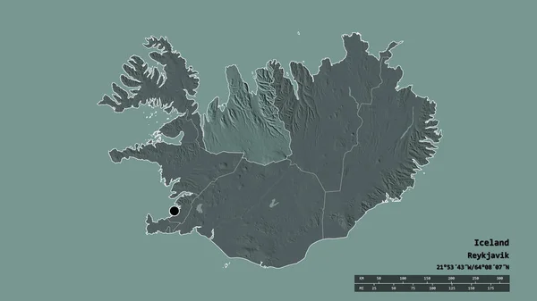Forma Dessaturada Islândia Com Sua Capital Principal Divisão Regional Área — Fotografia de Stock