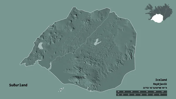 Форма Суурланда Региона Исландии Столицей Изолированной Прочном Фоне Дистанционный Масштаб — стоковое фото