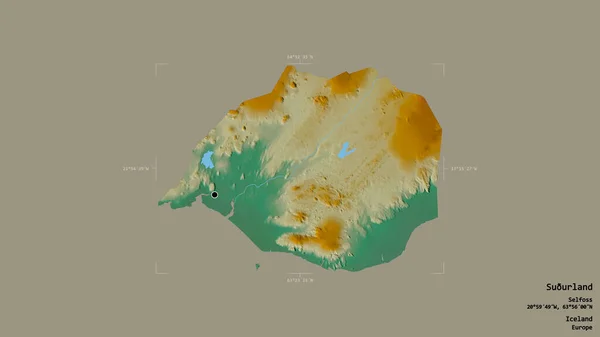 冰岛苏兰地区的一个地区 在一个地理参考方块中 在坚实的背景下被隔离 地形浮雕图 3D渲染 — 图库照片