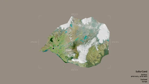 Obszar Suurland Region Islandii Odizolowany Solidnym Tle Georeferencyjnym Polu Granicznym — Zdjęcie stockowe