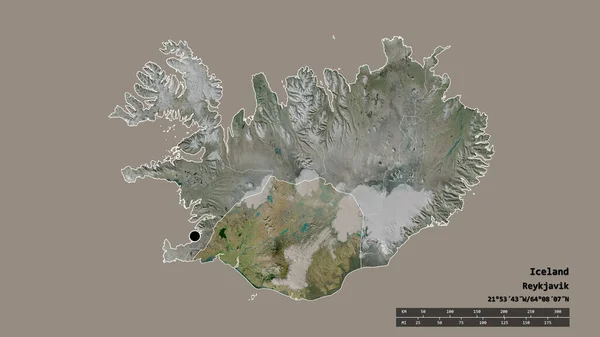 Обесцвеченная Форма Исландии Столицей Главным Региональным Разделением Отделенной Суурландией Метки — стоковое фото