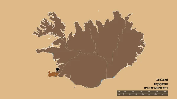 Desaturerad Form Island Med Dess Huvudstad Huvudsakliga Regionala Indelning Och — Stockfoto