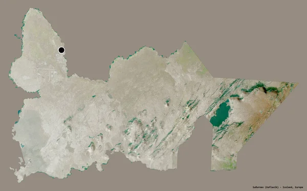 冰岛的独立城镇苏尔纳的形状 其首都被坚固的色彩背景隔离 卫星图像 3D渲染 — 图库照片