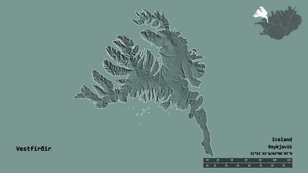 Gestalt Von Vestfirir Region Von Island Mit Seiner Hauptstadt Isoliert — Stockfoto