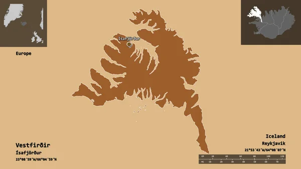 Gestalt Von Vestfirir Der Region Islands Und Seiner Hauptstadt Entfernungsskala — Stockfoto