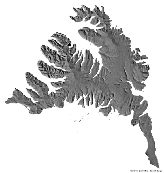 Tvar Vestfirir Oblast Islandu Hlavním Městem Izolovaným Bílém Pozadí Mapa — Stock fotografie