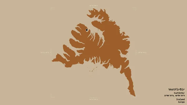 Vestfirir地区 冰岛地区 孤立在一个坚实的背景上在一个地理参考的包围盒 图形纹理的组成 3D渲染 — 图库照片