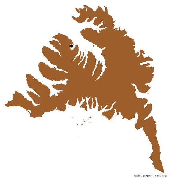Forma Vestfirir Región Islandia Con Capital Aislada Sobre Fondo Blanco — Foto de Stock