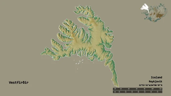 Gestalt Von Vestfirir Region Von Island Mit Seiner Hauptstadt Isoliert — Stockfoto
