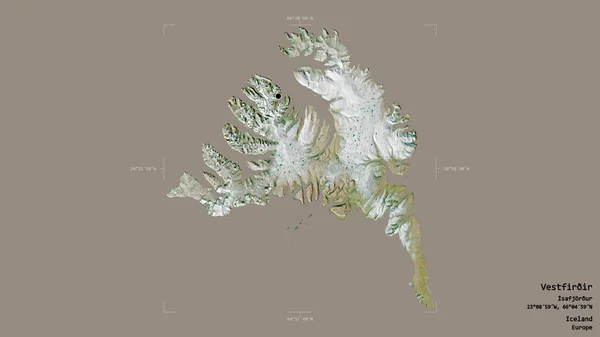 Vestfirir地区 冰岛地区 孤立在一个坚实的背景上在一个地理参考的包围盒 卫星图像 3D渲染 — 图库照片
