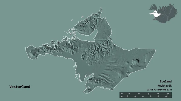 Form Vesturland Regionen Island Med Dess Huvudstad Isolerad Solid Bakgrund — Stockfoto