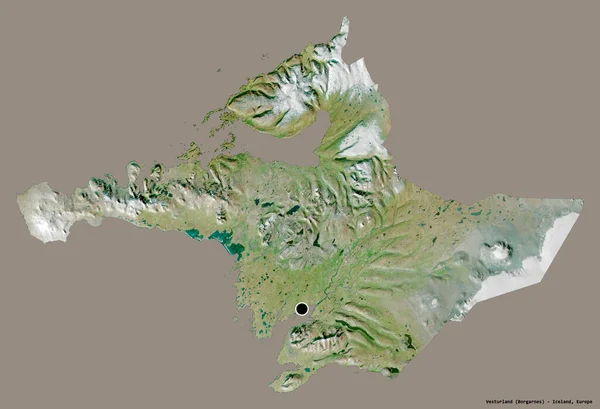 アイスランドの領域であるヴェスターランドの形で その首都はしっかりとした色の背景に隔離されています 衛星画像 3Dレンダリング — ストック写真
