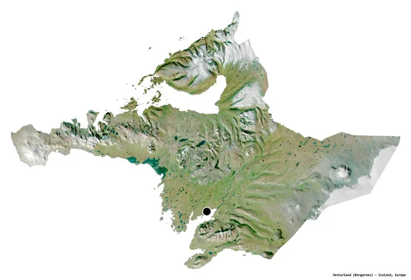 Forma Vesturland Região Islândia Com Sua Capital Isolada Fundo Branco — Fotografia de Stock