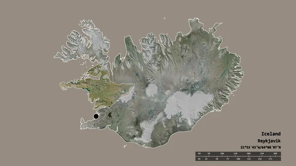 Forme Désaturée Islande Avec Capitale Principale Division Régionale Zone Séparée — Photo