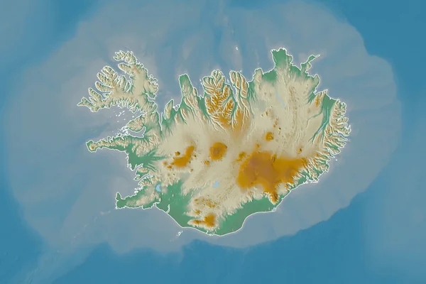 Área Extendida Islandia Delineada Mapa Topográfico Relieve Renderizado —  Fotos de Stock