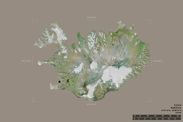 Obszar Islandii Odizolowany Solidnym Tle Georeferencyjnym Polu Ograniczającym Główny Oddział — Zdjęcie stockowe