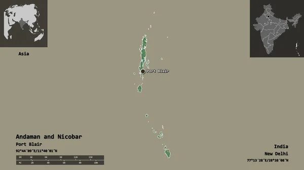Форма Андамана Никобара Союзной Территории Индии Столицы Шкала Расстояний Предварительные — стоковое фото