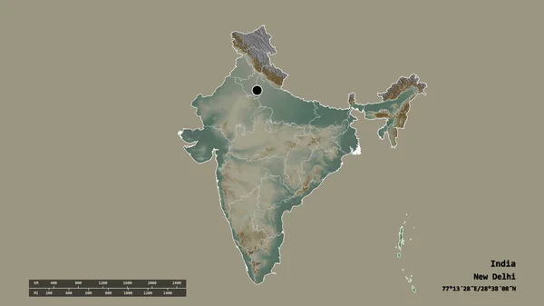 Forme Dénaturée Inde Avec Capitale Principale Division Régionale Région Séparée — Photo