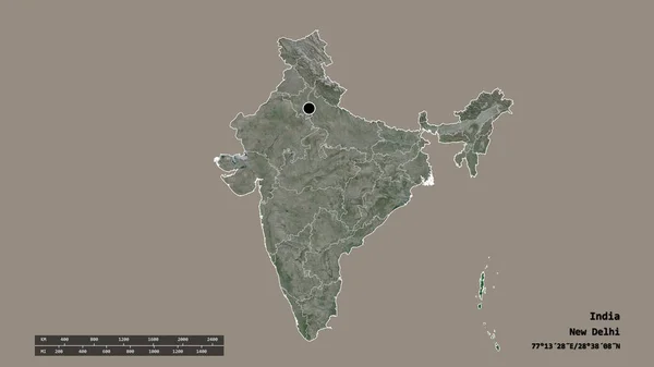 以印度首都 主要区域分部和分隔的安达曼和尼科巴地区为首都的印度的绝望形态 卫星图像 3D渲染 — 图库照片