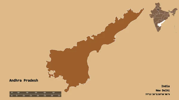 Forma Andhra Pradesh Estado India Con Capital Aislada Sobre Fondo — Foto de Stock
