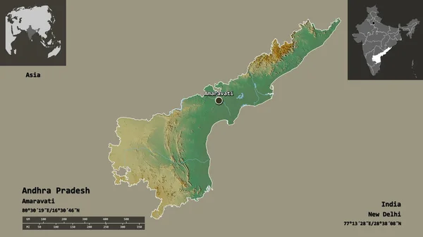 Shape Andhra Pradesh Bundesstaat Indien Und Seine Hauptstadt Entfernungsskala Vorschau — Stockfoto