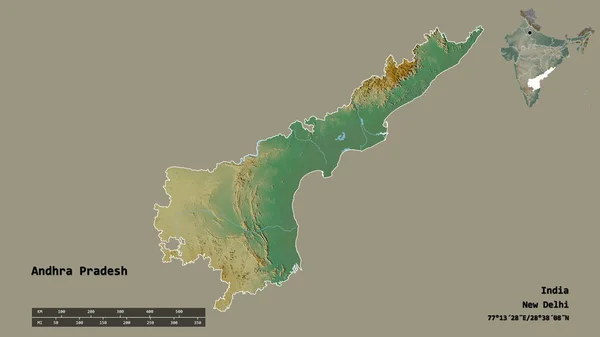 Forma Andhra Pradesh Estado India Con Capital Aislada Sobre Fondo — Foto de Stock