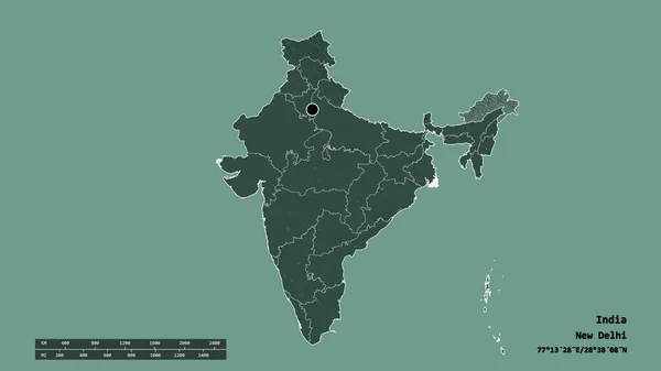 以首都 主要区域分部和独立的阿鲁纳恰尔邦地区为首都的印度的经济形势严峻 彩色高程图 3D渲染 — 图库照片