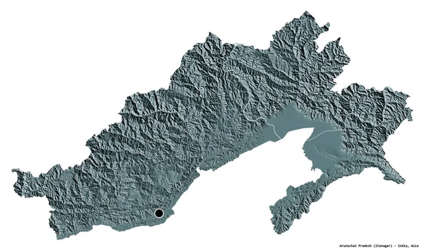 Forma Arunachal Pradesh Estado Índia Com Sua Capital Isolada Fundo — Fotografia de Stock