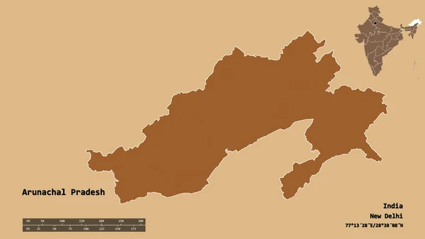 Forma Arunachal Pradesh Estado Índia Com Sua Capital Isolada Fundo — Fotografia de Stock