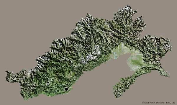 Forma Arunachal Pradesh Estado Índia Com Sua Capital Isolada Fundo — Fotografia de Stock