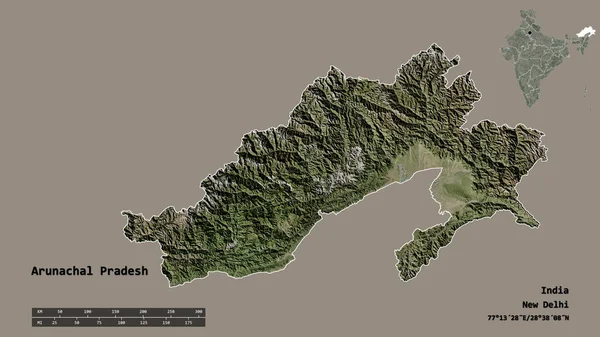 Form Arunachal Pradesh Delstaten Indien Med Dess Huvudstad Isolerad Solid — Stockfoto