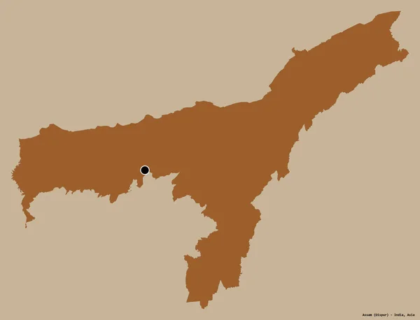 Form Assam Delstaten Indien Med Sin Huvudstad Isolerad Solid Färg — Stockfoto