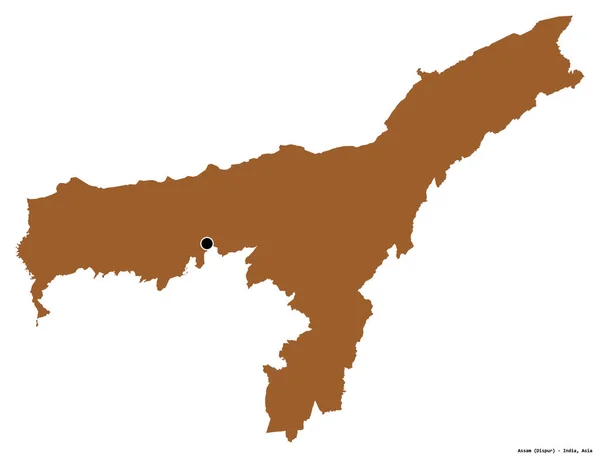 Form Von Assam Bundesstaat Von Indien Mit Seiner Hauptstadt Isoliert — Stockfoto