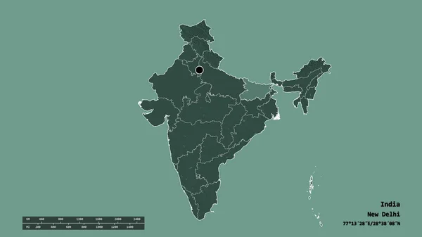 Afgebroken Vorm Van India Met Haar Hoofdstad Belangrijkste Regionale Divisie — Stockfoto