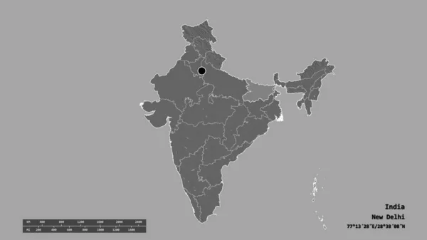 Forma Desnaturalizada India Con Capital División Regional Principal Zona Separada — Foto de Stock