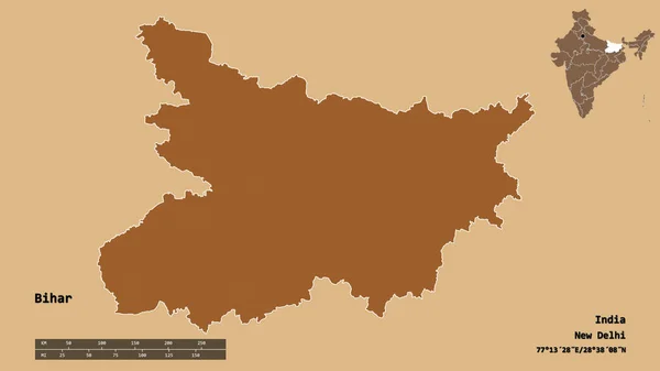 Form Bihar Delstaten Indien Med Dess Huvudstad Isolerad Solid Bakgrund — Stockfoto