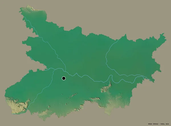 Форма Бихара Штат Индия Столицей Изолированы Прочном Цветном Фоне Топографическая — стоковое фото