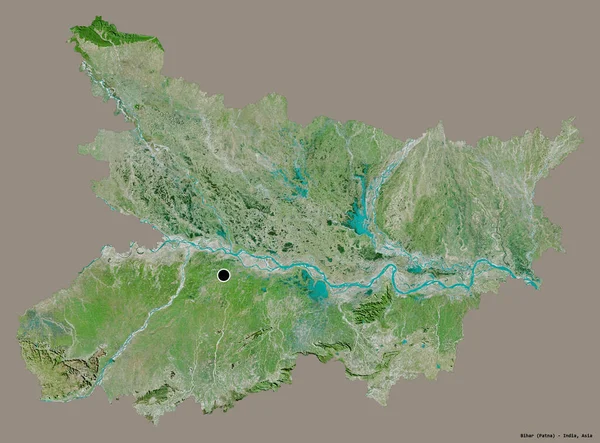 比哈尔的形状 印度的邦 它的首都孤立在一个坚实的色彩背景 卫星图像 3D渲染 — 图库照片