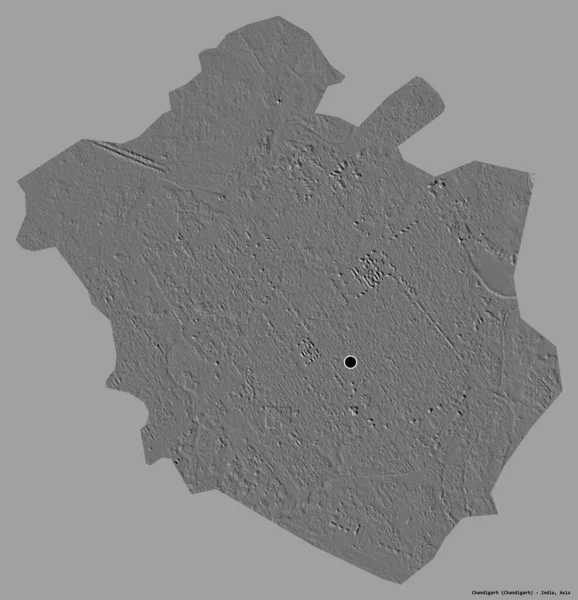 印度联合领地昌迪加尔的形状 其首都以纯色背景隔离 Bilevel高程图 3D渲染 — 图库照片