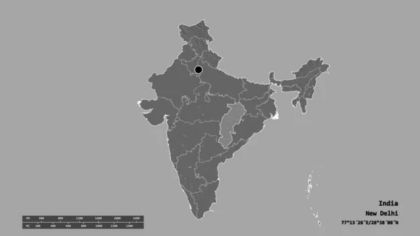 Ungesättigte Form Indiens Mit Seiner Hauptstadt Der Wichtigsten Regionalen Teilung — Stockfoto