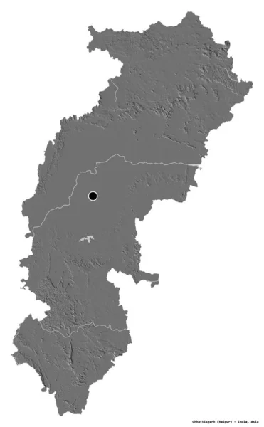 Tvar Chhattisgarh Stát Indie Hlavním Městem Izolovaným Bílém Pozadí Mapa — Stock fotografie