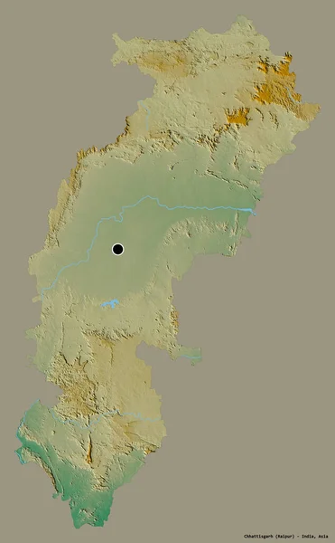 Bentuk Chhattisgarh Negara Bagian India Dengan Ibukotanya Terisolasi Dengan Latar — Stok Foto