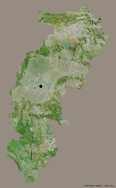 Hindistan 'ın Chhattisgarh eyaleti, başkenti katı renk arkaplanı ile izole edilmiştir. Uydu görüntüleri. 3B görüntüleme
