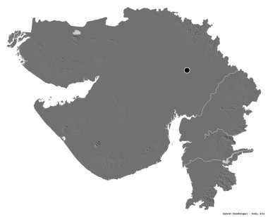 Hindistan 'ın Gujarat eyaletinin başkenti beyaz arka planda izole edilmiştir. Çift seviyeli yükseklik haritası. 3B görüntüleme