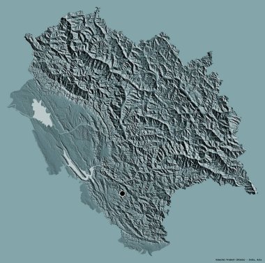Hindistan 'ın birleşik bölgesi Himachal Pradesh' in şekli, başkenti katı bir renk arkaplanı ile izole edilmiş. Renkli yükseklik haritası. 3B görüntüleme